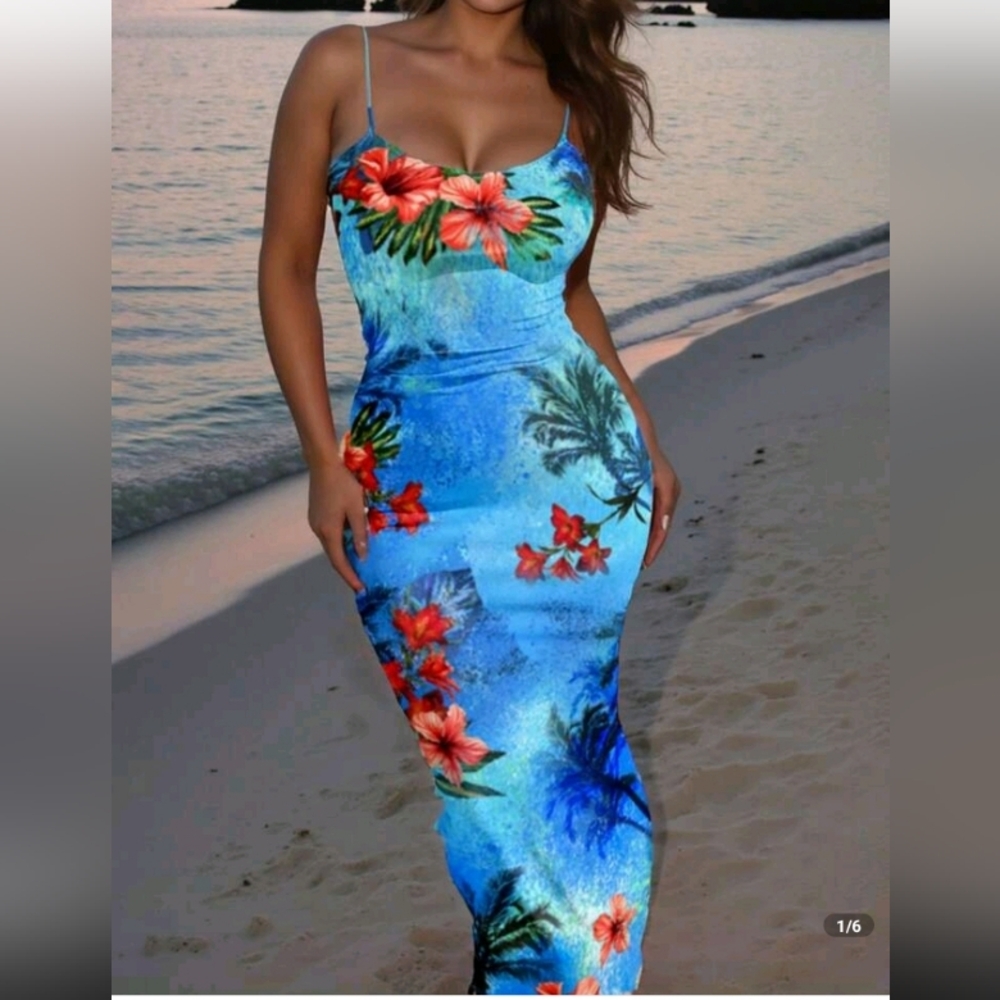 🛍️ BUNDLE ONLY 🛍️NWT SHEIN Vibrant Blue Floral Maxi Dress